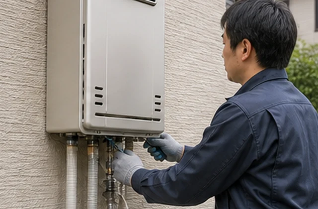 給湯器を交換する職人